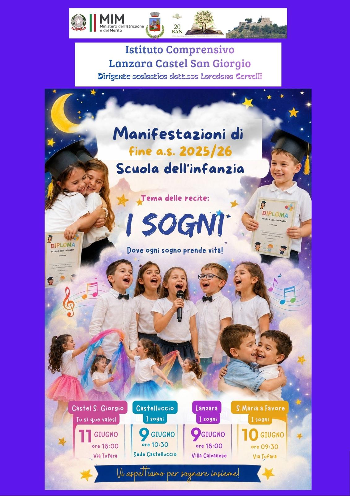Manifestazioni finali scuola dell'Infanzia a.s. 2025-26